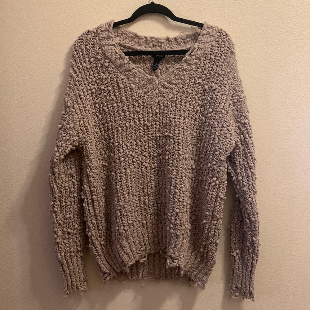 Rue21 Taupe Oversized Distressed Sweater